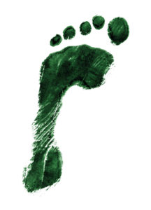 Green ink print of a left foot