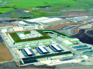 The Victoria Desalination Plant layout includes 29 buildings and two lined 150,000-square-foot holding tanks. Photo: Colorado Lining Intl. Inc. 
