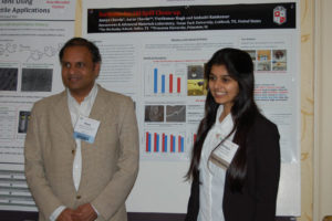 Ameya Chavda, a 15-year-old high school student from Dallas, Texas, presented work she carried out in the Nonwovens and Advanced Materials Laboratory at Texas Tech University. Chavda, the youngest presenter in the history of AATCC conferences, showed how the natural characteristics of cotton can help to make oleophilic and hydrophobic industrial mats that could have applications in the oil and natural gas industry. She was mentored by Seshadri Ramkumar, Ph.D. Photo: Maria Thiry, AATCC.