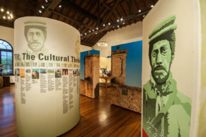 Stacey Sather of SGS Design crafted the signature exhibit for St. Augustine, Florida’s 450th Commemoration called, “Tapestry: The Cultural Threads of First America.” Olympus Group printed the graphics on Fisher Textiles Soft Knit using a Mimaki  JV5 320. Photo: Olympus Group
