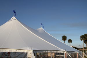 Anchor Industries’ WeatherShield wall attachment technology eliminates the gaps in tents that let in wind and rain without the need for a valance or any other visual disturbance to the characteristic clean, sharp catenary eave line. Photo: Anchor Industries Inc.