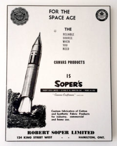 Soper’s touts its cutting edge products in an ad designed for the “space age,” used in the late 1950s/early 1960s. 