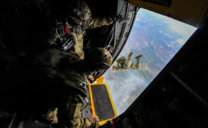 Special Tactics Airmen from the 24th Special Operations Wing jump out of an MC-130H Talon II at Hurlburt Field, Fla., Jan. 7, 2015. The Airmen were from various special tactics career fields, including special operations weathermen, combat controllers, pararescuemen and tactical air control parties. The 24th SOW’s mission is to provide Special Tactics forces for rapid global employment to enable airpower success. U.S. Air Force photo/Senior Airman Christopher Callaway