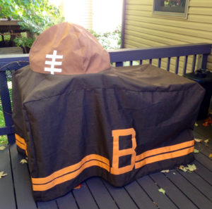 Using existing materials, Capital City Awning created a one-of-a-kind barbeque cover for a Cleveland Browns fan. Photo: Capital City Awning