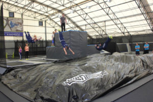  British trampoline ace Katherine ‘Kat’ Driscoll joined Apollo club team members in a bouncing session after the opening of Infinite Air, the U.K.’s largest trampoline and freerunning park in Durham. Photos: Rubb Buildings Ltd. 
