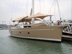 WeatherMAX® 80 was the fabric of choice for this yacht, to provide shade for both comfort and UV blockage of 99.98 percent. The fabric needed to be light,  yet strong and stable enough to handle tension and high winds, as well as compact for stowing when not in use. Photo: Safety Components Fabric Technologies Inc.