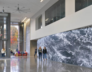 Designtex used UV-curable ink on a proprietary PVC-free material for a custom wallcovering at Oregon State University’s Learning Innovation Center in Corvallis, Ore. Photo: Designtex