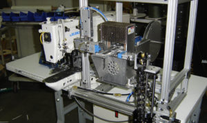 Today’s advanced sewing equipment offers a host of cost- and labor-saving advantages. In addition to energy-efficient motors, the machines incorporate sophisticated features like auto back-tacking, under-thread trimming devices and (shown here) parachute line cord feed—hot cut, fold, place and sew. Photo: Henderson Sewing Machine Co. 