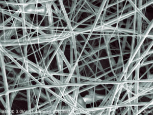 Polyvinyl alcohol (PVA) nanowebs with fibers of about 250nm can be functionalized with metal oxides to create smart self-cleaning filters. Photo: Dr. Uday Turaga, Texas Tech University. 