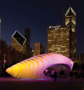 Outdoor projects for TenFab Design LLC, recently purchased by Tectonics, include the Zaha Hadid pavilion in Chicago. Photo: Tectonics. 