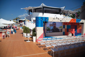 A collection of temporary structures throughout the “Google on the Beach 2015” (GoB) event in Cannes, France, featured small fabric-roofed pavilions using atypical materials. Photos: Google.