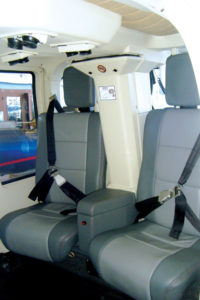 Material choices are generally guided by aircraft make, model and age. All materials have to meet Federal Aviation regulations for flammability. Photo: Sand Sea and Air Interiors.