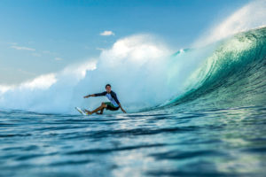 Professional surfer Albee Layer, shown here in Hawaii, is wearing the new ThreadX performance wear from Xcel, which uses the Kottinu® fabric from Garmatex Technologies. This fabric, which has a very soft, cotton-like feel, is lightweight, long-lasting and fast-drying, making it a desirable alternative to cotton for many applications. Photo: Xcel.