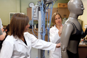 Researchers at The Center for Merchandising and Design Technology at Central Michigan University evaluate the effectiveness of whole garment systems using a thermal manikin (shown here) from Thermetrics. Garment systems can be tested under a variety of environmental conditions. Photo: The Center for Merchandising and Design Technology.