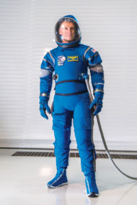 The Starliner spacesuit is styled for comfort and mobility. Features include mobility joints in the shoulders and elbows that allow for ease of movement and a zipper system that helps maintain comfort while transitioning from sitting to standing. Photos: Boeing.