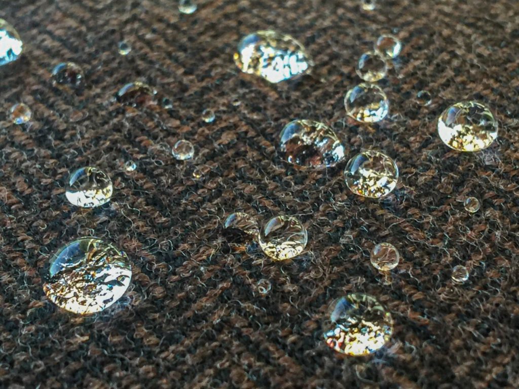 water beading on fabric