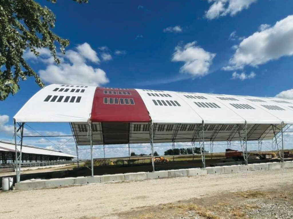 A view of the solar-powered ag building with more emphasis on the solar cells