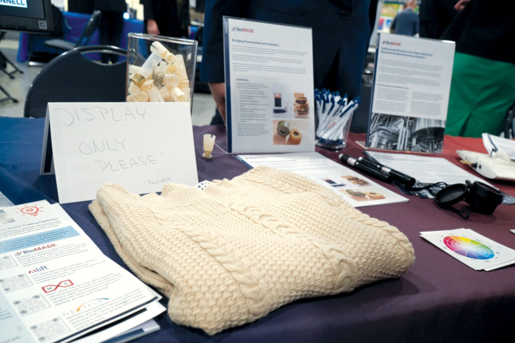 A water-repellent and burn-resistant sweater for soldiers is made from Procell,