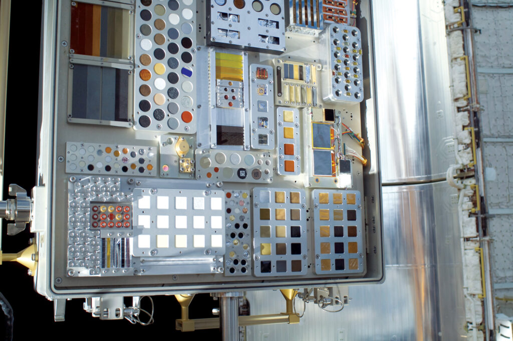 A panel filled with colorful circular and square samples, featuring various textures and colors against a dark backdrop.