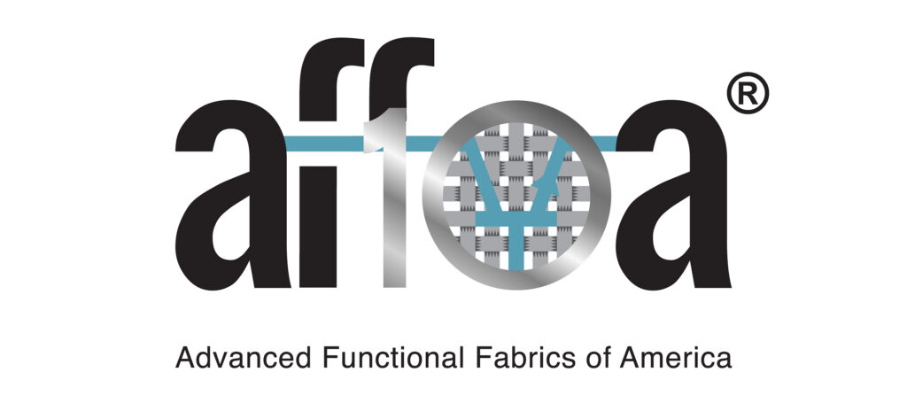 Logo featuring "affoa" in bold black letters, with a stylized silver-grey circle containing a woven pattern, and the full name below.