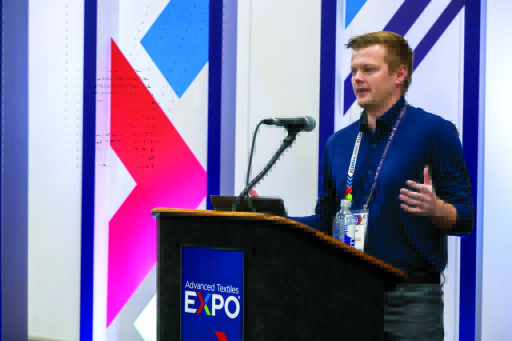 Adam Penner presented on AI at Advanced Textiles Expo.