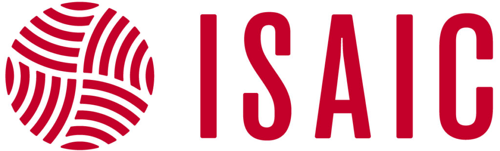 ISAIC_Logo_Standard+Red (1) Red and white circular logo with textured lines forming a design, accompanied by bold red "ISAIC" text to the right.