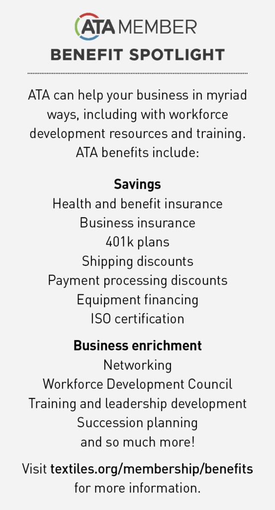 Text outlining ATA member benefits, including savings on insurance and discounts, and business enrichment opportunities like networking.