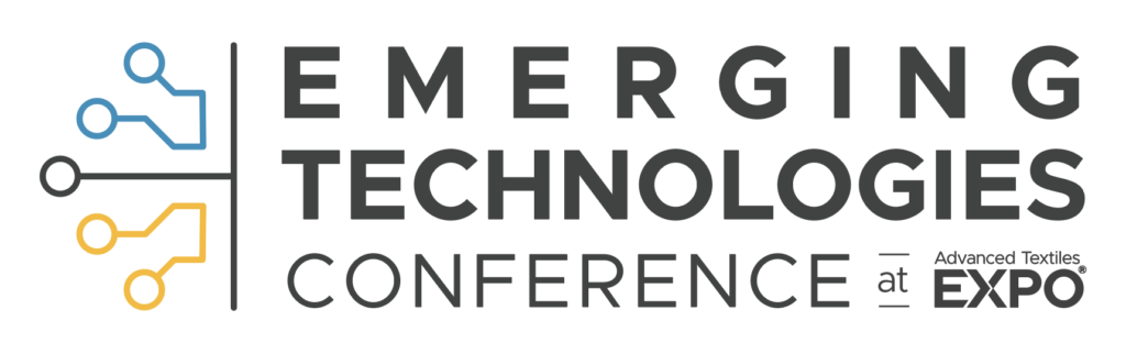 Logo featuring the text "Emerging Technologies Conference" with colorful circuit patterns in blue and yellow, set against a clean white background.