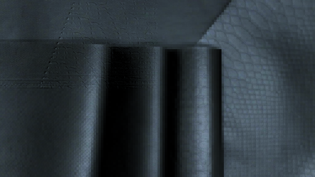 Textured black fabric samples featuring a smooth surface and a reptile-inspired pattern, arranged in a layered layout.