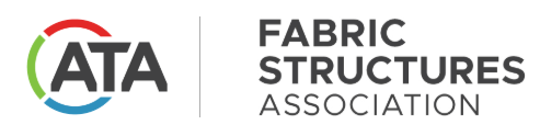 FSA Logo featuring "ATA" in bold letters with green, red, and blue accents, alongside the words "Fabric Structures Association" in gray.