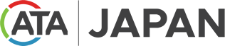 Logo featuring "ATA" in bold, colorful lettering with blue, red, green, and a vertical line separating "JAPAN" in dark gray.
