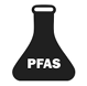 Icon depicting a water droplet with the letters "PFAS" prominently displayed, set against a dark background.