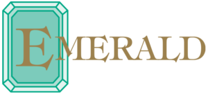 Emerald Carpets logo featuring a stylized emerald green gem and elegant brown lettering.